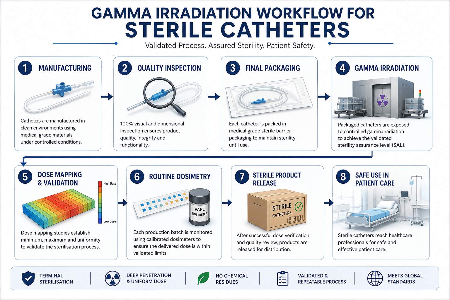 Gamma irradiation catheter sterilisation workflow