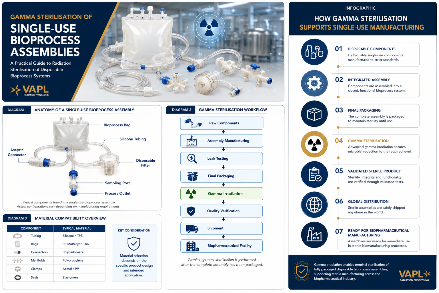 Gamma Sterilisation of Single-Use Bioprocess Assemblies Infographic